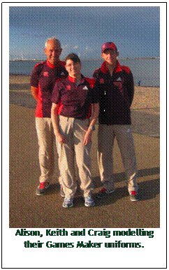 Text Box:  
Alison, Keith and Craig modelling their Games Maker uniforms.
